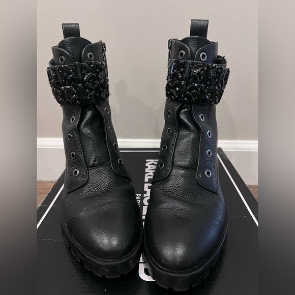 Karl Lagerfeld Shoes - Karl Lagerfeld Black Embellished Combat Boots